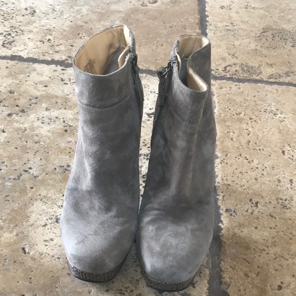 Nine West suede booties with snake accent